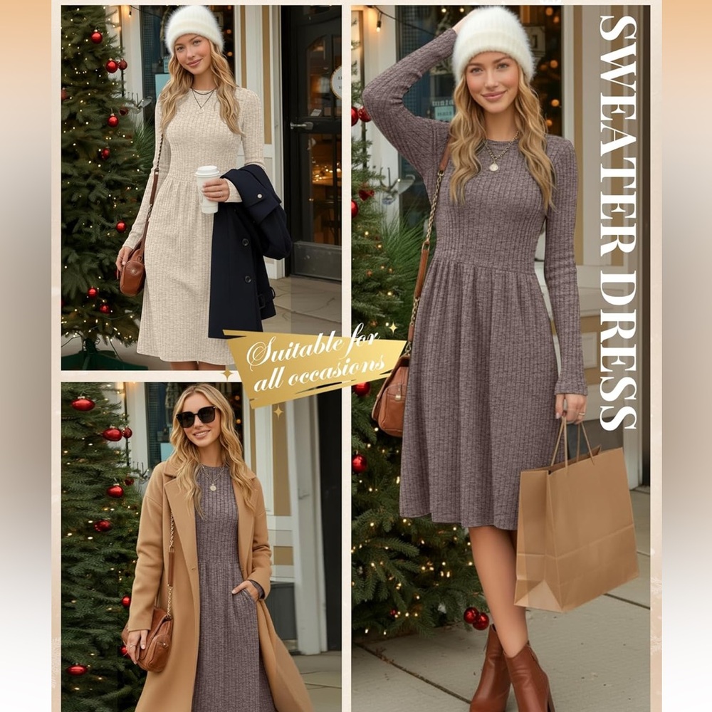 Riyiper 2 Pack Women's Long Sleeve Sweater Dress Ribbed NEW IN BOX